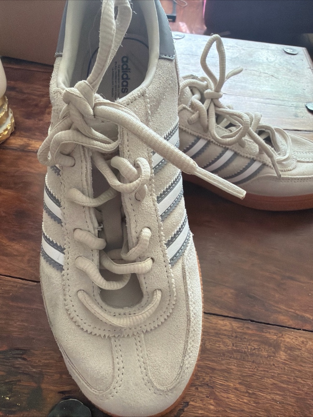 adidas Men’s Light Beige Suede Sneakers with Grey Stripes